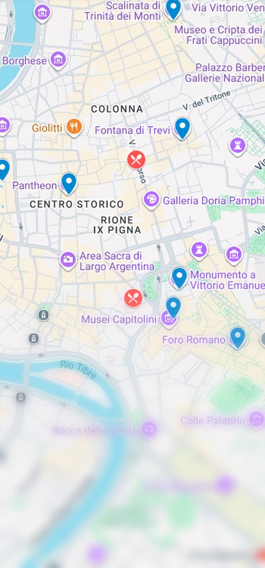 Trecho do mapa de Roma aberto no Google Maps no celular